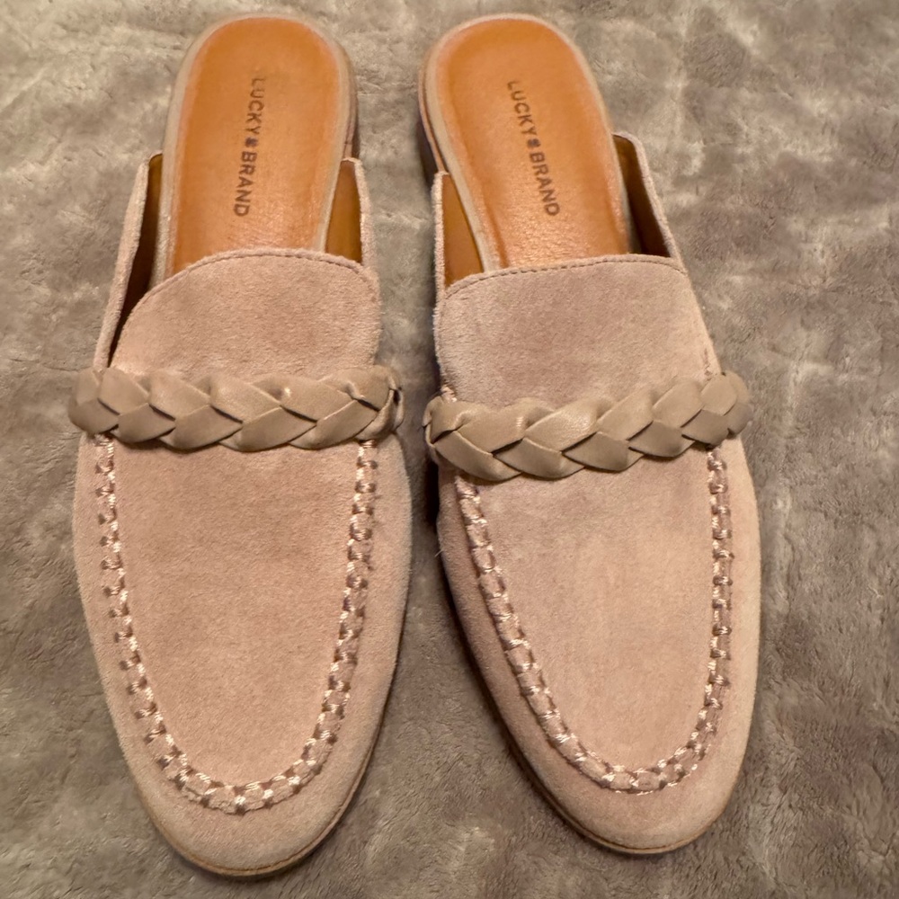 Lucky Brand Suede Braided Slip-On Loafers in Beige